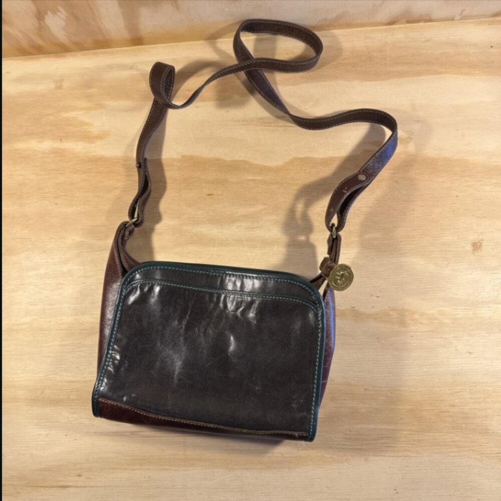 Vintage Brahmin Crossbody Black Brown Green Leather Bag